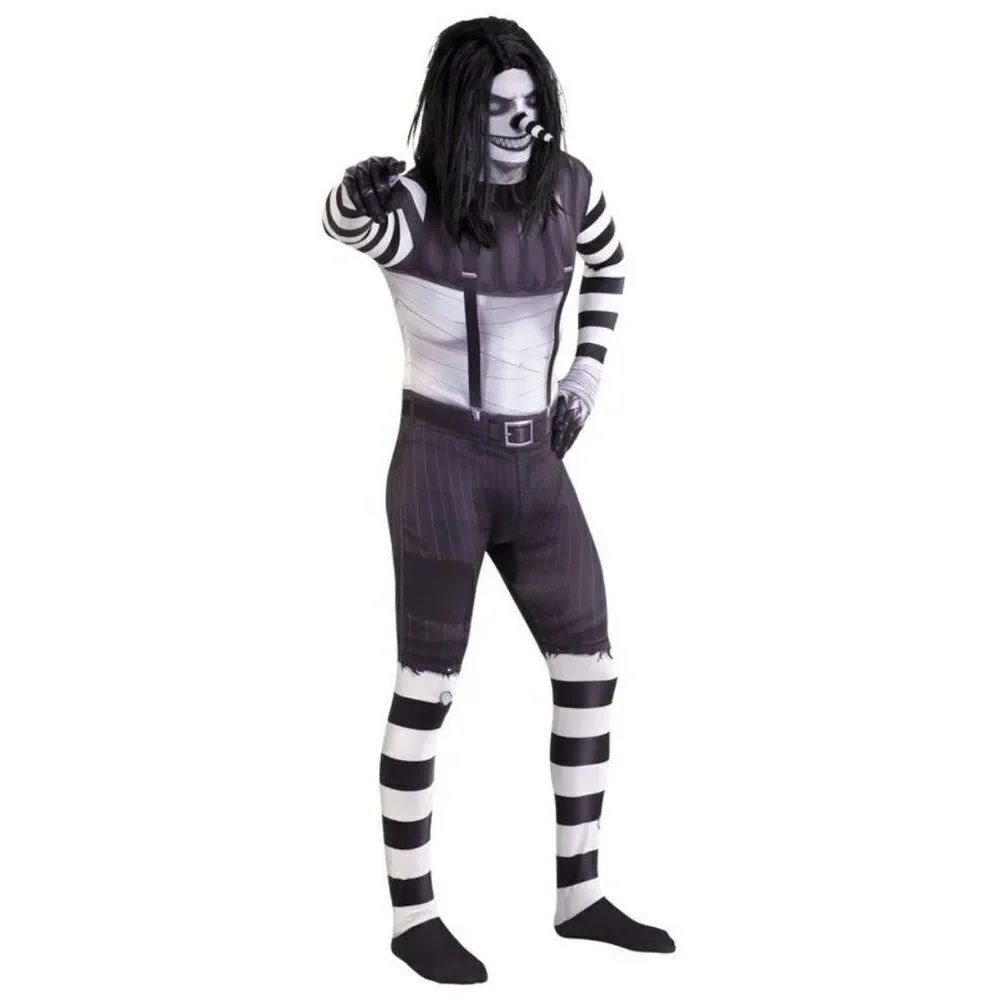 New Laughing Jack Boys Morphsuite And Wig Scary Halloween Costume Large 2-Piece
